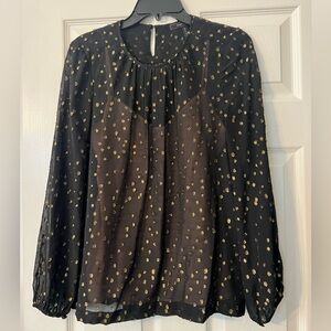 BCBGMaxAzria Black Blouse with Gold Dots